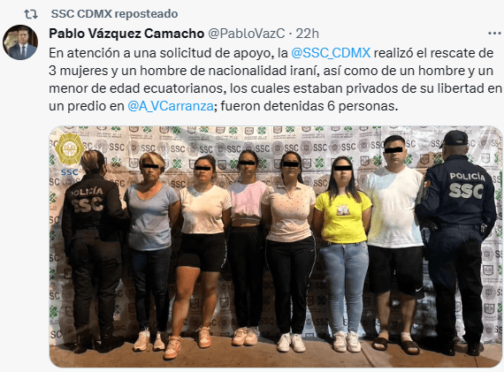 Rescata SSC_CDMX seis extranjeros en la Alcaldía Venustiano Carranza